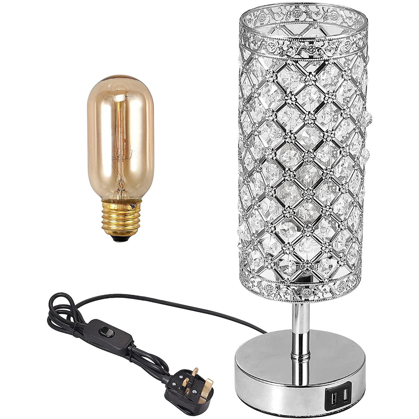 PROZOR Crystal Table Lamp with Dual USB Ports