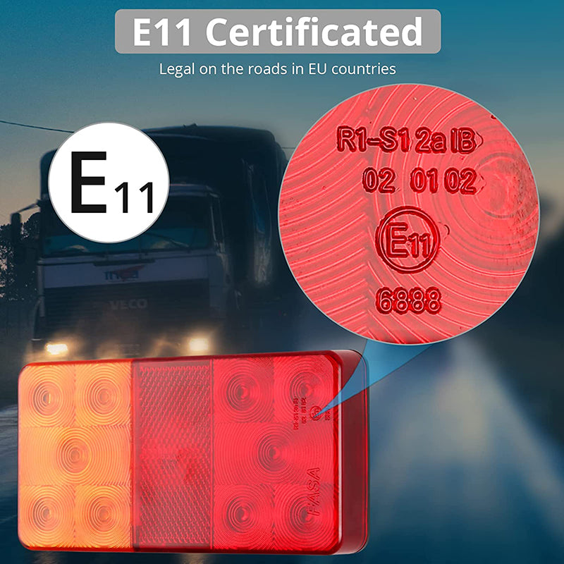 PROZOR 2PCS Tail Lights E-mark E11 Certification Rear Stop Lights 12V 10LEDs