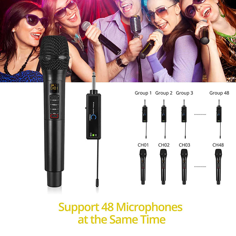 PROZOR Wireless Microphone with Volume Treble Bass Echo Control