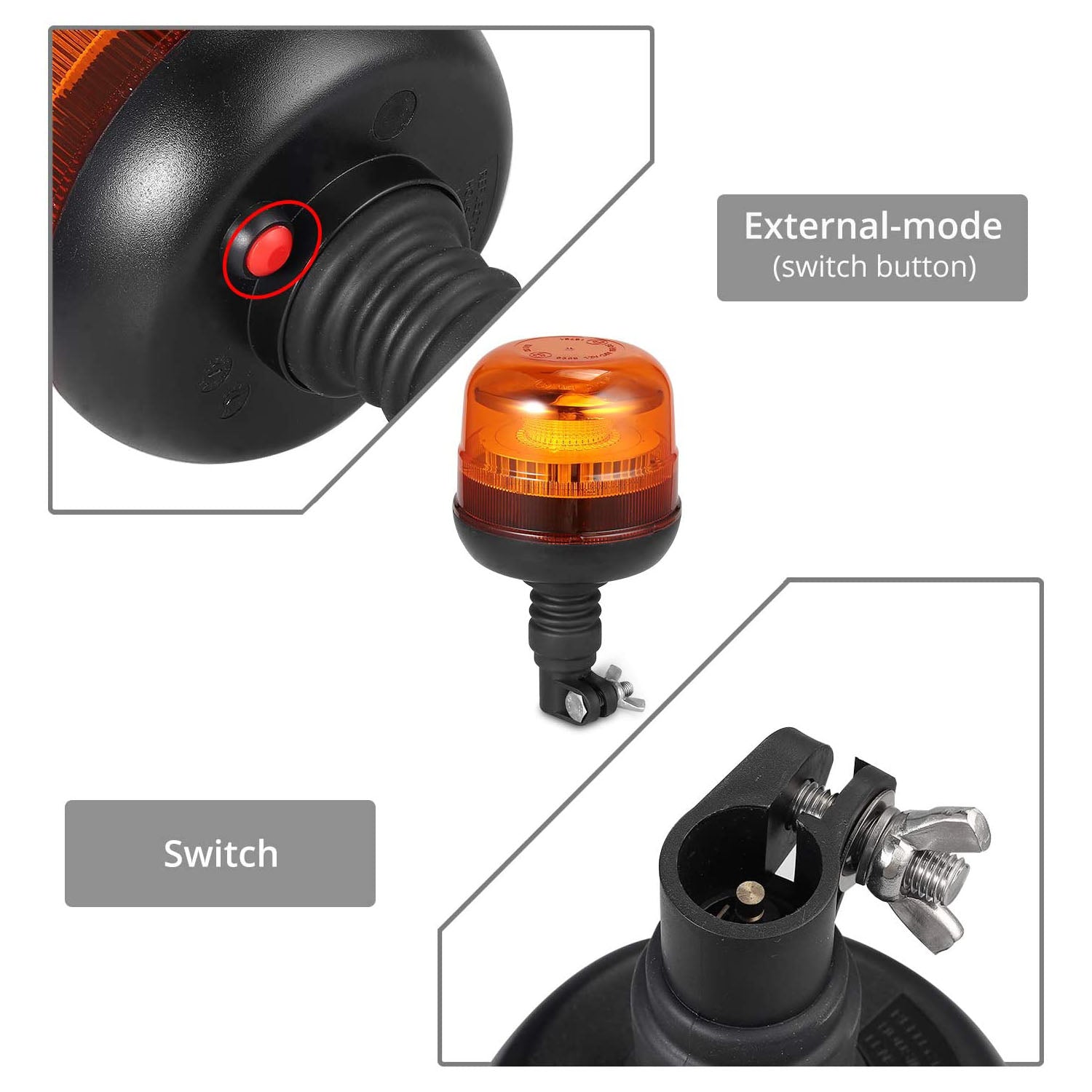 PROZOR LED Beacon Light E-Mark E9 30LEDs Emergency Warning Strobe Light Amber