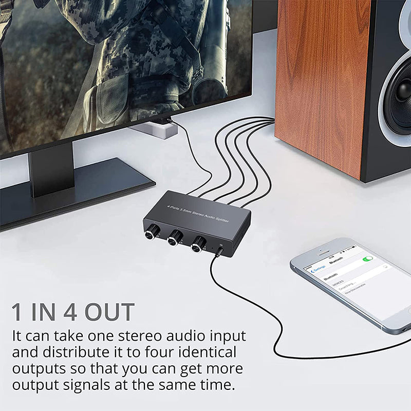 PROZOR 3.5mm Stereo Audio Splitter Support 1 In 4 Out