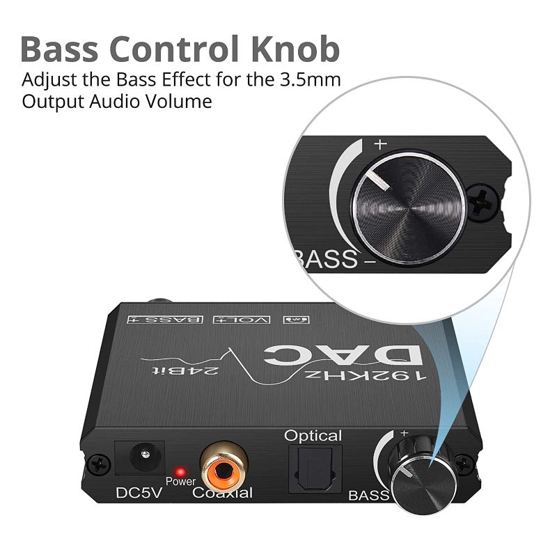 PROZOR 192kHz Digital to Analog Audio Converter with Bass Volume Control