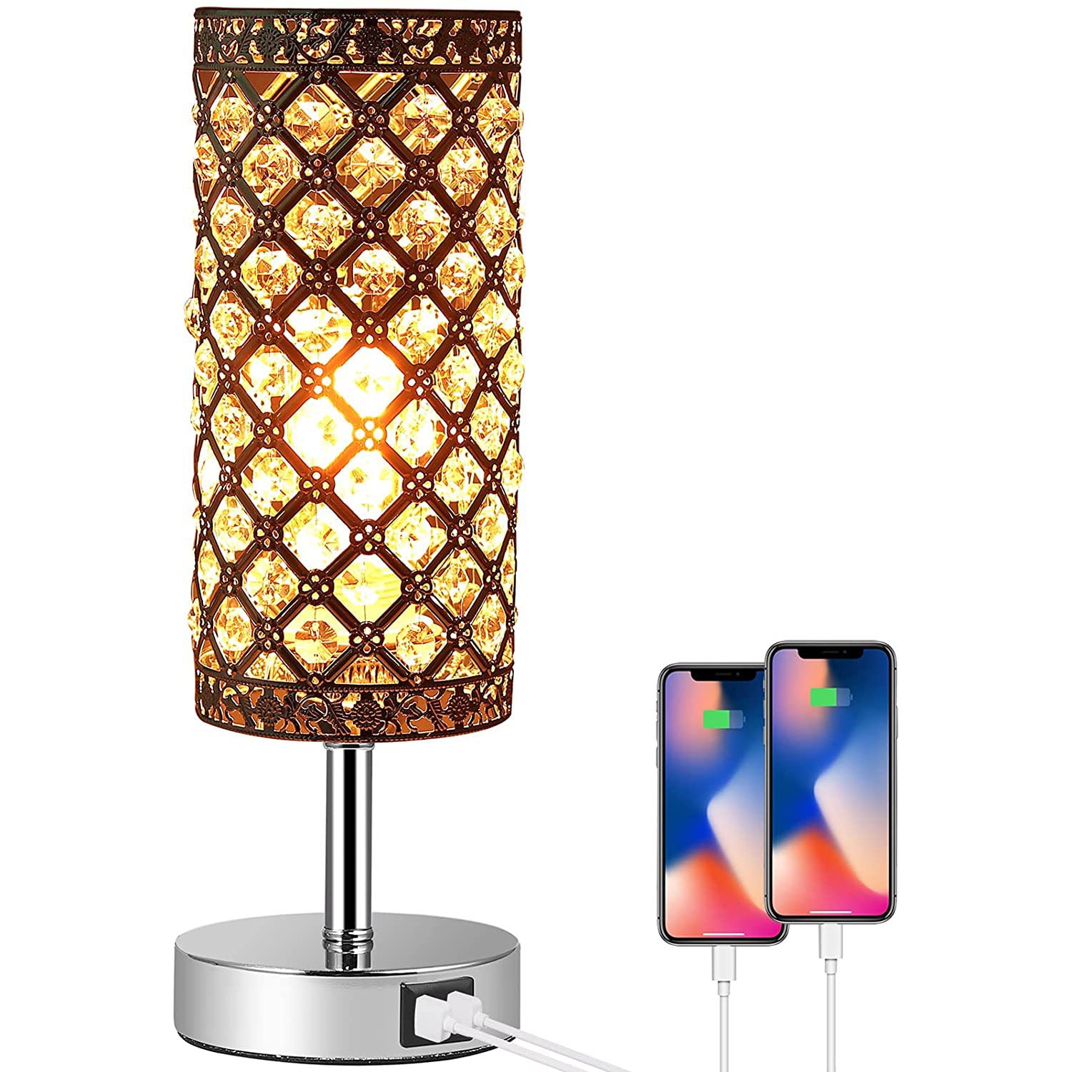 PROZOR Crystal Table Lamp with Dual USB Ports