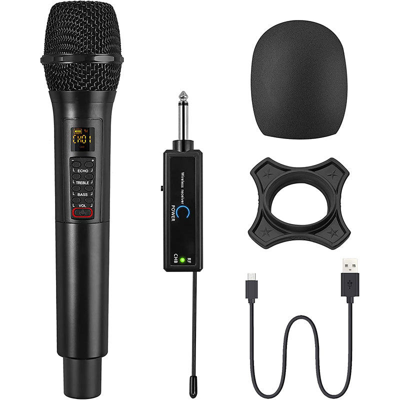 KITHOUSE K380S UHF Rechargeable Wireless Microphone Karaoke Mic Dual with  Receiver System Set - Professional Handheld Dynamic Cordless Microphone for