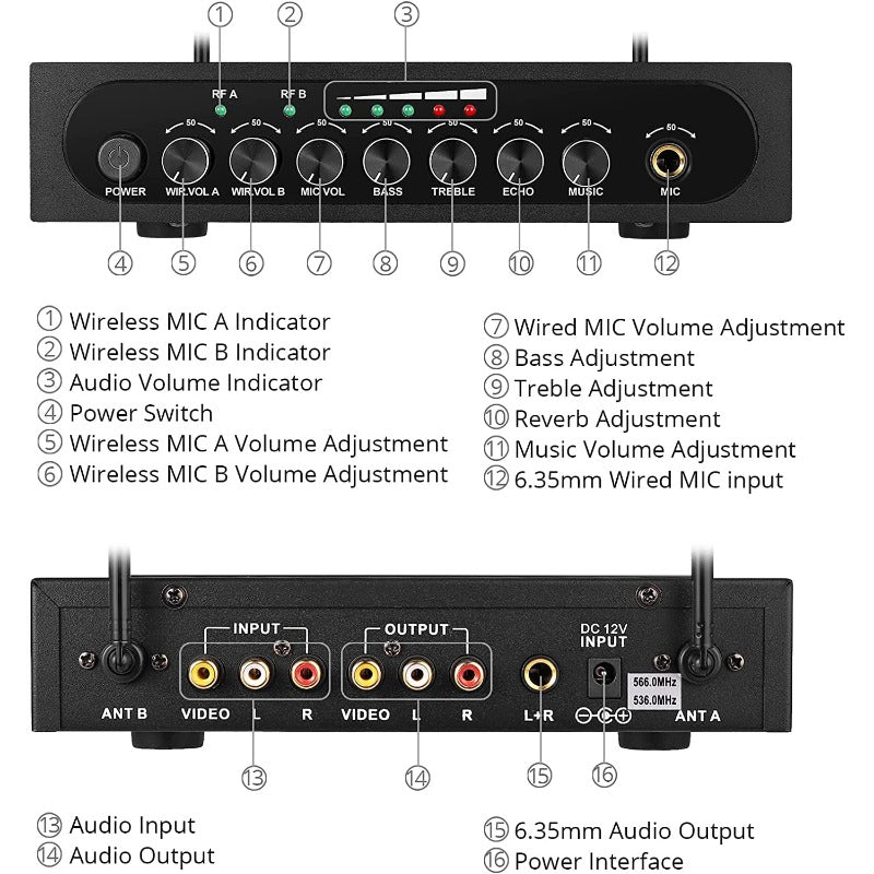 PROZOR UHF Wireless Dual Cordless Microphone System