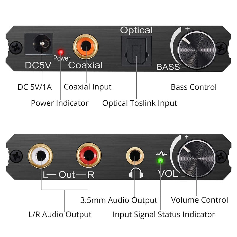 PROZOR 192kHz Digital to Analog Audio Converter with Bass Volume Control