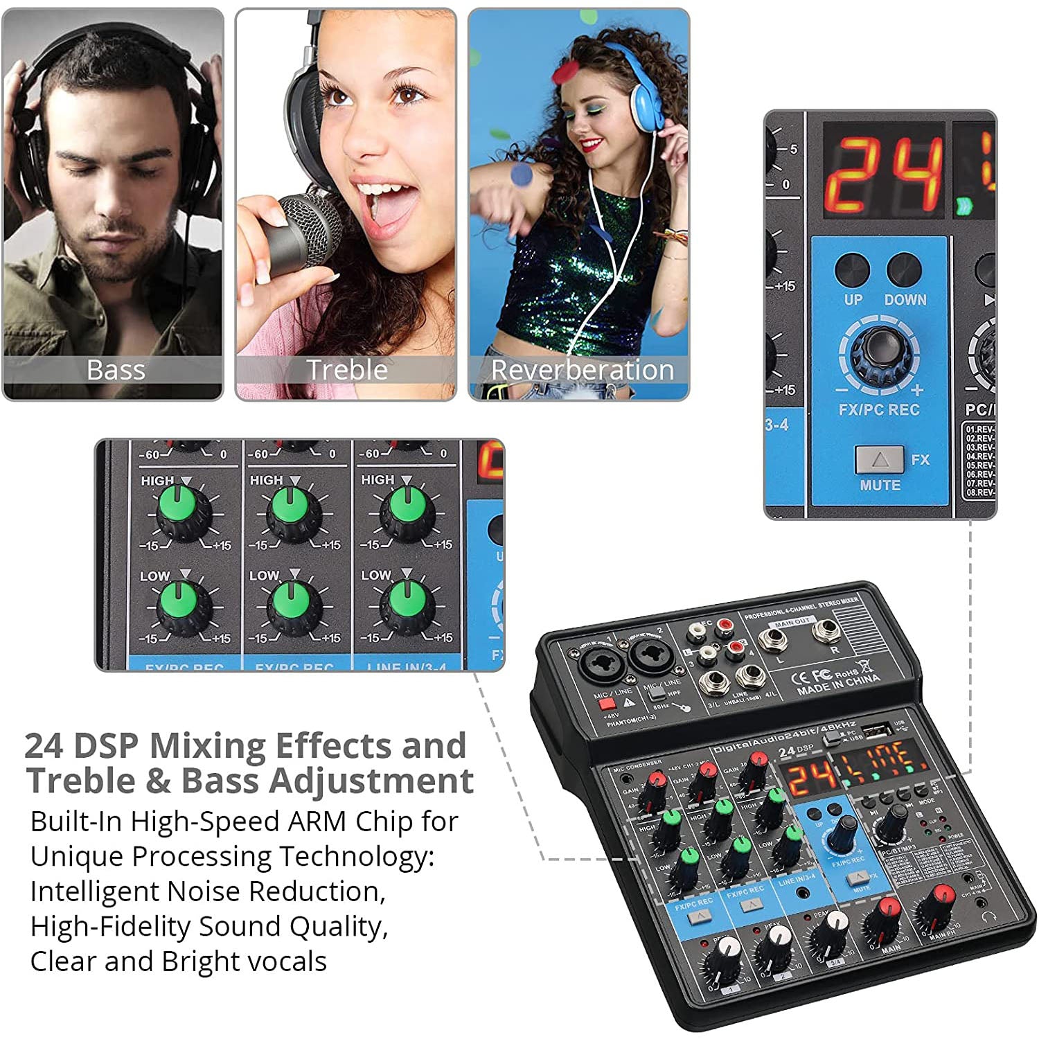 PROZOR 4-Channel Audio Mixer