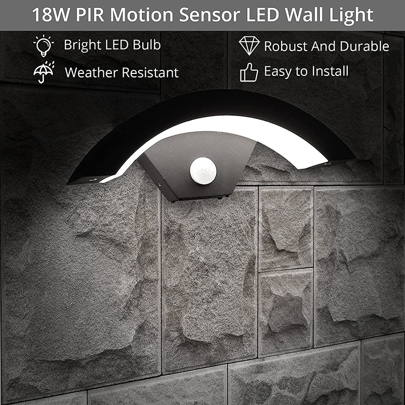 PROZOR LED Curved Wall Light PIR Motion Sensor 18W 3000K