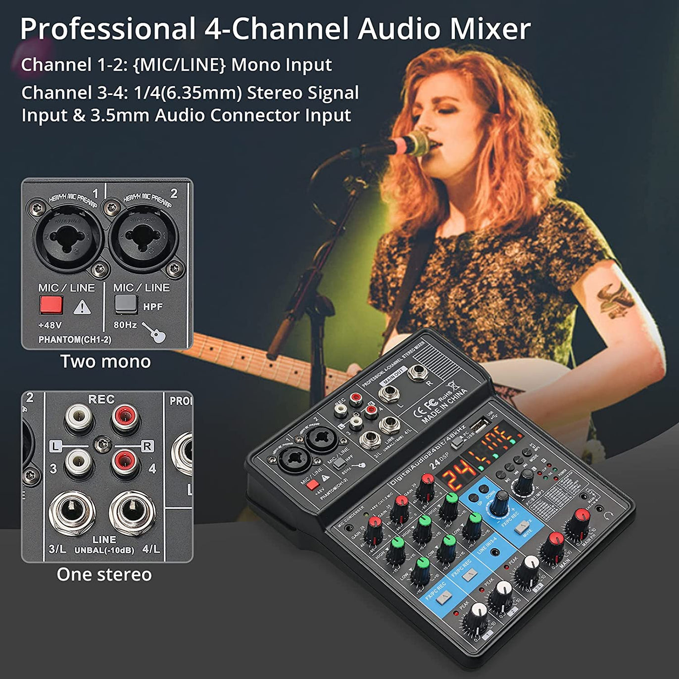 PROZOR 4-Channel Audio Mixer