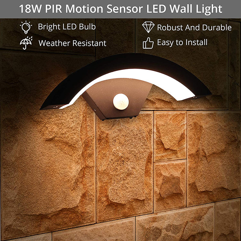 PROZOR 18W LED Wall Light PIR with Motion Sensor Curve